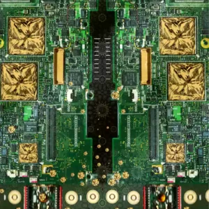 NFT art of a Blackberry smart phone mother board and its components and Swarovski crystallized elements digitally developed for a collection.