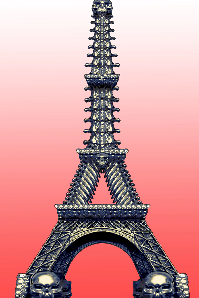 Eiffel Tower Paris Skull art as NFT inspired from HR Giger work of art