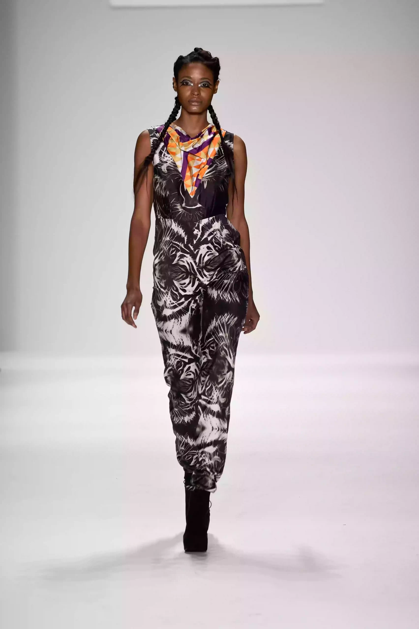 SS15 Draped tribal neck line and tiger print silk jumpsuit scaled