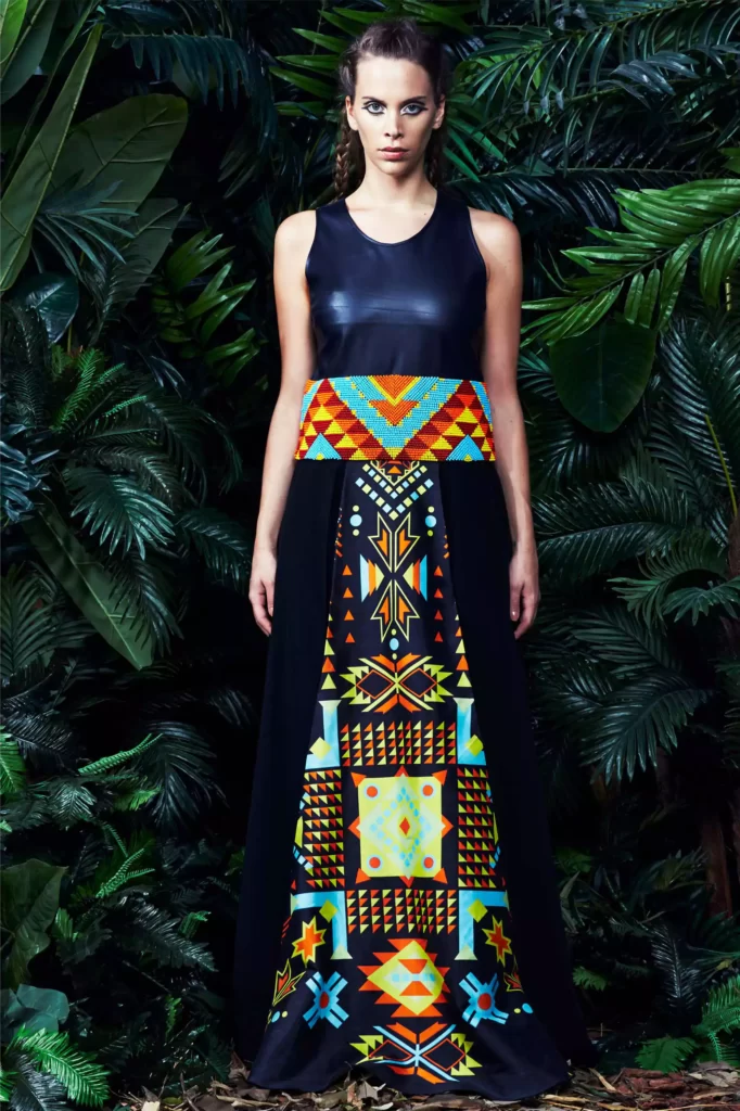 LOOK12 tribal print beaded tank top with long skirt