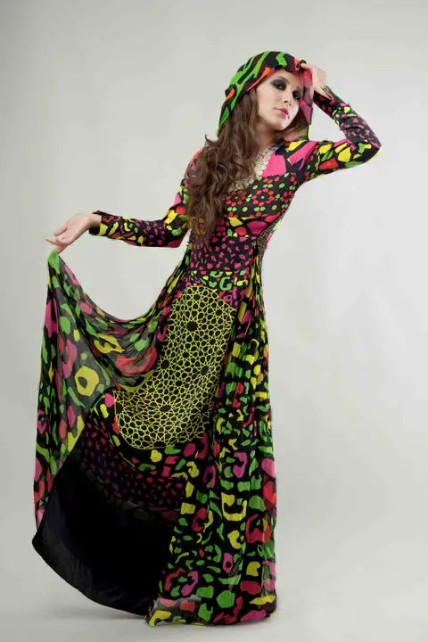 12.neon animal print islamic art hooded dress