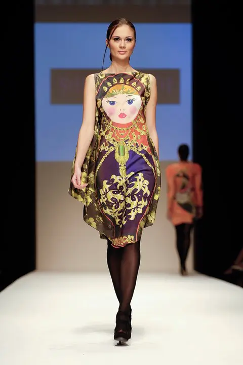 7.Russian Matroyshka Dolls print dress cut on bias